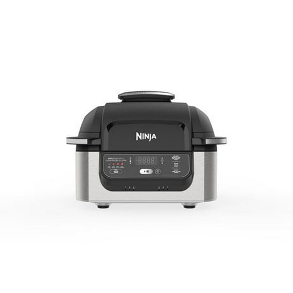 Ninja AG300C, Foodi 4-in-1 Indoor Grill with 4-Quart Air Fryer, Roast, Bake, and Cyclonic Grilling Technology, Black/Silver, 1760W