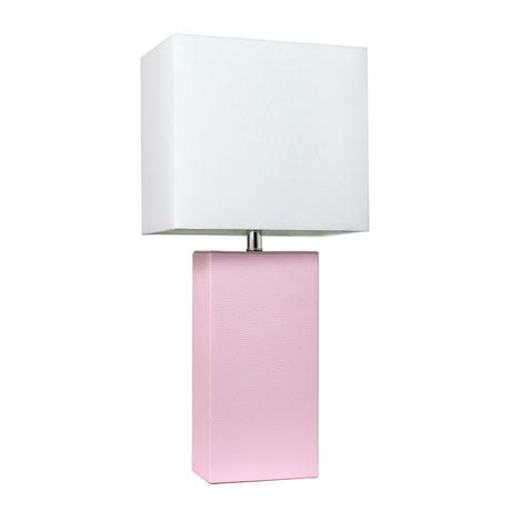 Conceptions Elégantes Lampe de table moderne en cuir avec abat-jour en tissu blanc, rose vif
