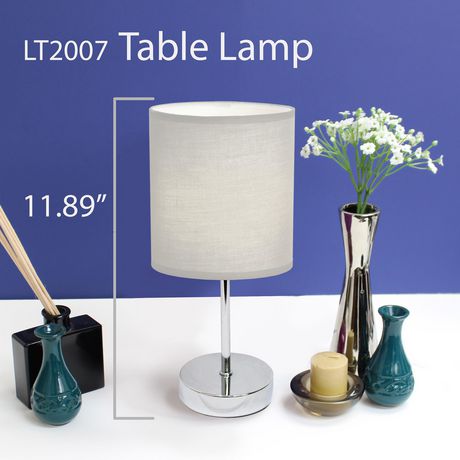 Simple Designs Chrome Mini Base Lampe de table avec Tissu Abat-jour