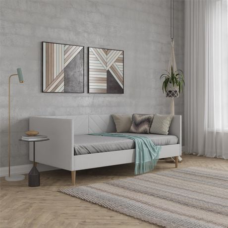 DHP Alicent Twin Upholstered Daybed with Gold Metal Legs, Gray Linen