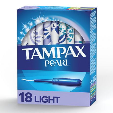 Tampons Tampax Pearl avec tresse anti-fuites LeakGuard et applicateur en plastique sans BPA, degré d’absorption léger, non parfumés 18 tampons