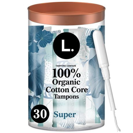 L. Cotton Tampons Super Absorbency, Free from Chlorine Bleaching, Pesticides, Fragrances, or Dyes, 30CT