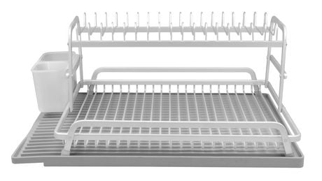 Tada Two Tier Dish Rack With Dark Grey Silicone Drying Mat Tada Two Tier Dish Rack With Dark Grey Silicone Drying Mat