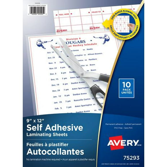 Avery Self Adhesive Laminating Sheets, 9" x 12", 9"x12", 75293, Clear