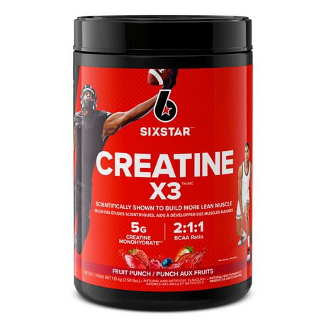Six Star Creatine X3 Powder, Creatine plus BCAA, Creatine Monohydrate and Creatine HCl, Post Workout Muscle Recovery and Muscle Builder for Men and Women, Creatine Supplements, Fruit Punch (35 Servings), Muscle builder