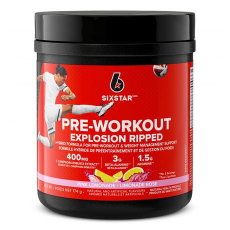 Six Star Preworkout Explosion Ripped Energy Powder, Pre Workout + Weight Loss Formula,  Pre-workout Powder for Men & Women with Beta Alanine for Energy, Focus and Intensity, Pink Lemonade (30 Servings), 173g, 30 servings