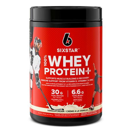 Six Star 100% Whey Protein Plus, Whey Protein Powder, Whey Protein Isolate & Peptides, Lean Protein Powder for Muscle Gain, Whey Isolate Protein Shake, Vanilla, 2 lbs, 907 g