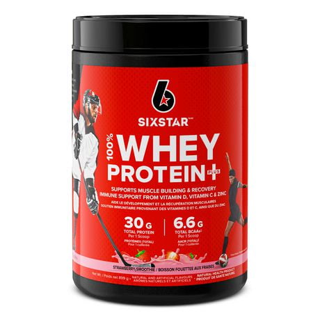 Six Star 100% Whey Protein Plus, Whey Protein Powder, Whey Protein Isolate & Peptides, Lean Protein Powder for Muscle Gain, Whey Isolate Protein Shake, Strawberry, 2 lbs, 907 g