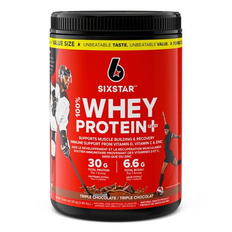 Six Star 100% Whey Protein Plus, Whey Protein Powder, Whey Protein Isolate & Peptides, Lean Protein Powder for Muscle Gain, Whey Isolate Protein Shake, Triple Chocolate, 4 lbs, 1.8 kg