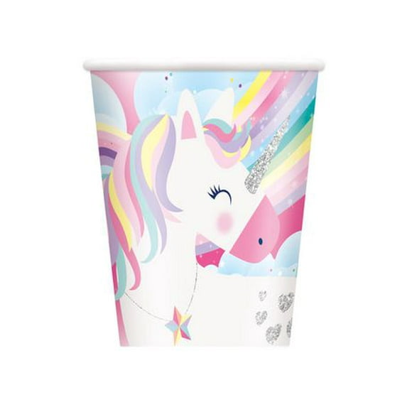 Pink Rainbow Unicorn 9oz Paper Cups, 8ct, Disposable cups hold 9oz.