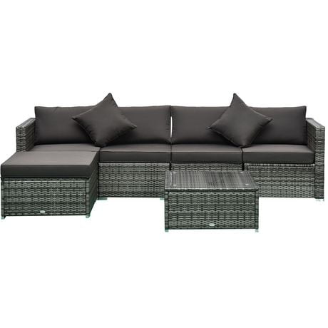 Outsunny 6 Piece Outdoor Patio PE Rattan Wicker Sectional Sofa Deluxe ...