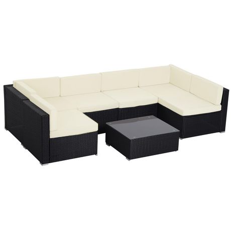 Outsunny 7pcs Outdoor Wicker Sofa Set, Outsunny Black Rattan Coffee Table