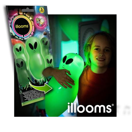 Ballons illuminés illooms à DEL géants à imprimé d'extraterrestres Paq. de 5
