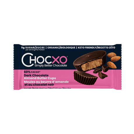 Chocxo moules au beurre d'amande et au chocolat noir biologique, 60% cocao