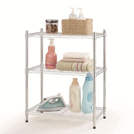 Hyper tough 3 tier wire shelving, chrome color, 250lbs loading capacity for each shelf, Product size: 23.2 in. W x 13.4 in. D x 30.6 in. H