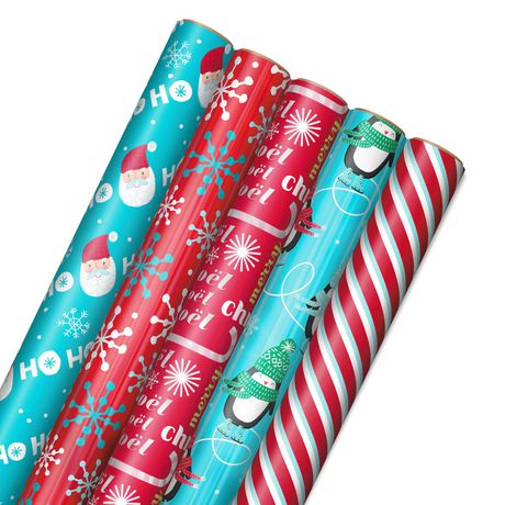 Hallmark 30" Fun and Festive 5-Pack Christmas Wrapping Paper Rolls, 85