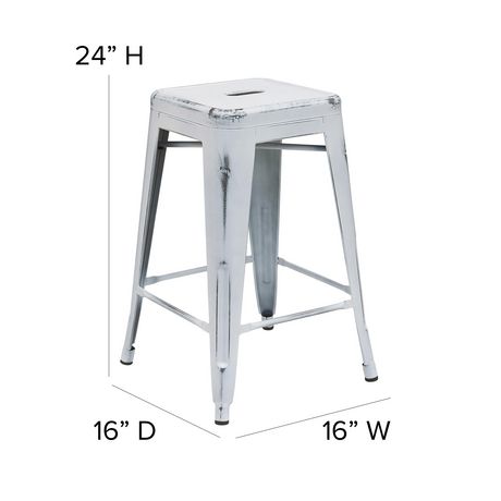 24 High Backless Distressed White, White Outdoor Counter Height Stools