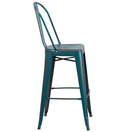30 High Distressed Kelly Blue Teal, Teal Metal Bar Stools With Backs