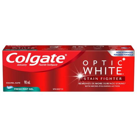 Colgate Optic White Stain Fighter Stain Removal Toothpaste, Fresh Mint Gel, 90 mL, 90 mL