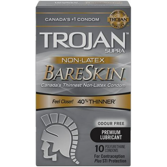 Trojan BareSkin Supra Non-Latex Condoms, Super Thin & Sensitive, 10 Polyurethane Condoms