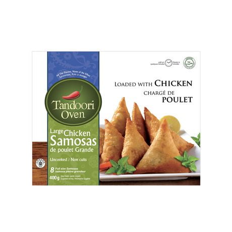 Tandoori Oven Halal Large Chicken Samosas - 400g, 8 Full size Samosas - 400g box