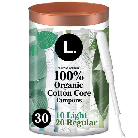 L. Cotton Tampons Light/Regular Absorbency Multipack, Free from Chlorine Bleaching, Pesticides, Fragrances, or Dyes, 30CT