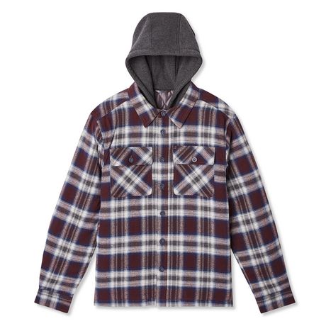 George Men's Flannel Shirt Jacket with Fleece Hood | Walmart Canada