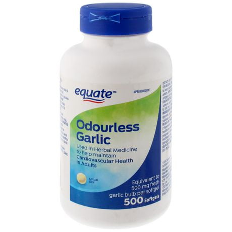 Equate Odourless Garlic, 500 Softgels.