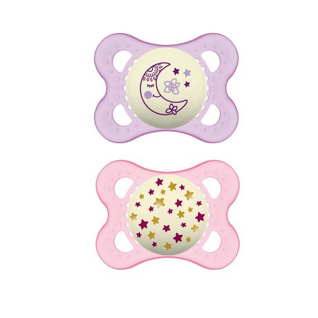 2 Pack Months MAM Night Soothers Glow in the Dark 6 