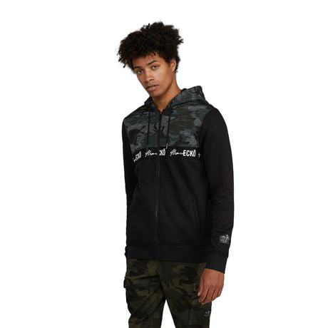 Mark Ecko Men’s Logo Zip-Up Hoodie with Chest and Hood Overlay ...