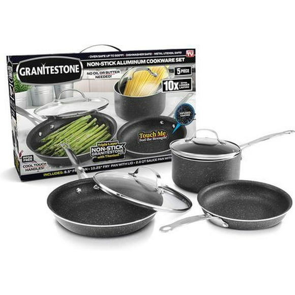 Granitestone 5-Piece Aluminum Ultra-Durable Non-Stick Diamond Infused Cookware Set with Glass Lids