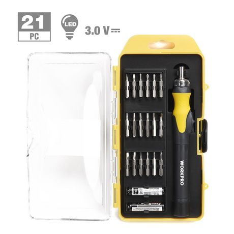 WorkPro Lighted Power Precision Screwdriver  - 21 Piece, Built-in LED Light,3.0V