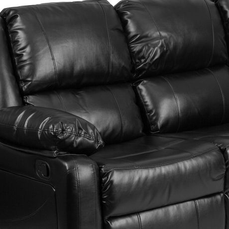 Harmony Series Black Leather Sofa With, Black Real Leather Reclining Sofa