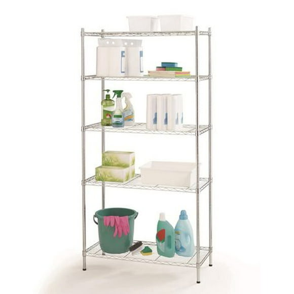 Hyper Tough 5 Tier Metal Storage Rack, Chrome color, 350lbs loading capacity for each shelf, 5 tier shelving, heavy duty metal shelf, Product size: 36 in. W x 16 in. D x 72 in. H