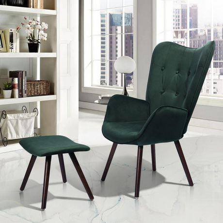 Homycasa Mid-century Tufted Velvet Accent Chair with Solid Wood Legs