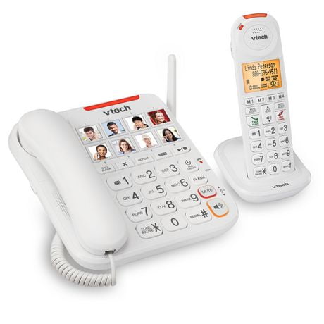 VTech CareLine SN5147 Amplified Corded/Cordless Senior Phone System with 90dB Extra-Loud Visual Ringer, Big Buttons & Large Display