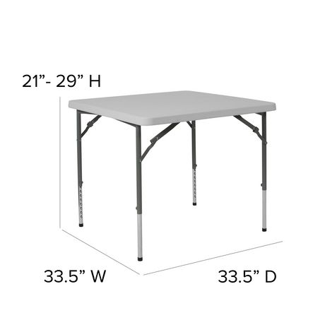 34 Square Height Adjustable Granite, White Plastic Table Dimensions