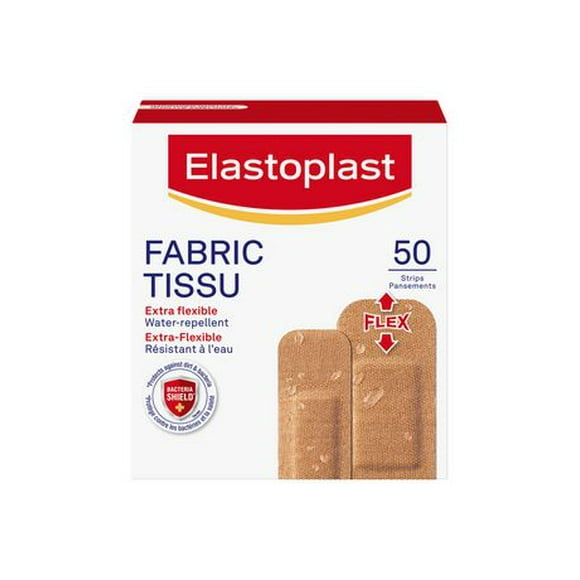 ELASTOPLAST Flexible Fabric Bandages, Value Pack | beige | Extra Flexible | Adapts to all your movements | Strong Adhesion | Breathable Material | Water-repellent | Bacteria Shield | Latex Free, 50 strips