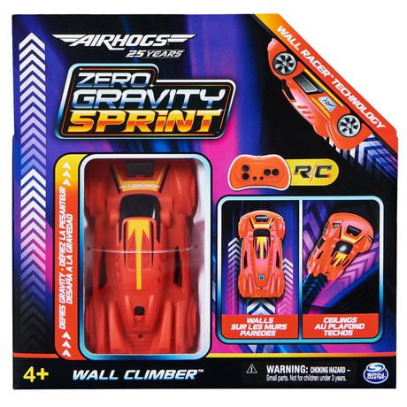Air Hogs, Zero Gravity Sprint RC Car Wall Climber, Red USB-C Rechargeable Indoor Wall Racer, Over 4-Inches, Kids Toys for Kids Ages 4 and up, Sprint RC Car