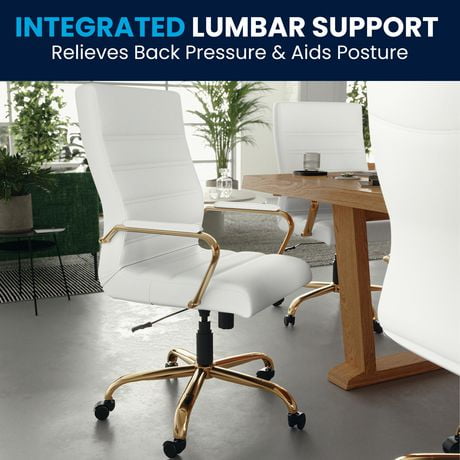 High Back White Leather Executive Swivel Chair With Gold Frame And Arms Canada White Leather Executive Swivel Chair, White And Gold Office Chair High Back