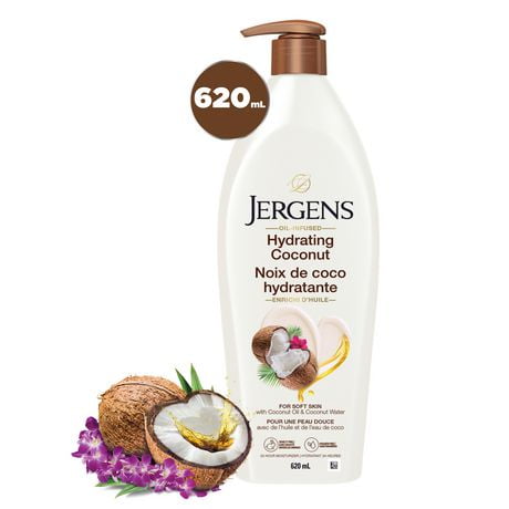 Jergens Hydrating Coconut Moisturizer & Body Lotion for Dry Skin, 620mL