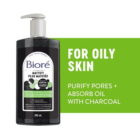 Bioré Deep Pore Charcoal Cleanser, Face Wash for Oily Skin, 200mL   (Packaging May Vary), Dermatologist Tested | 200 mL