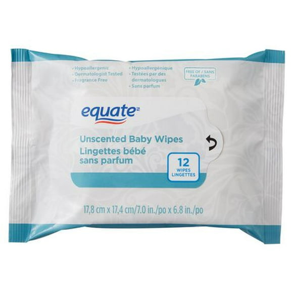 Equate Unscented Baby Wipes, 12wipes