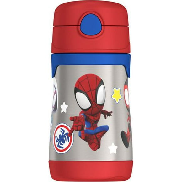 Thermos Kids 10 OZ Stainless Steel Straw Bottle, Spiderman, Red, BS5352SPA