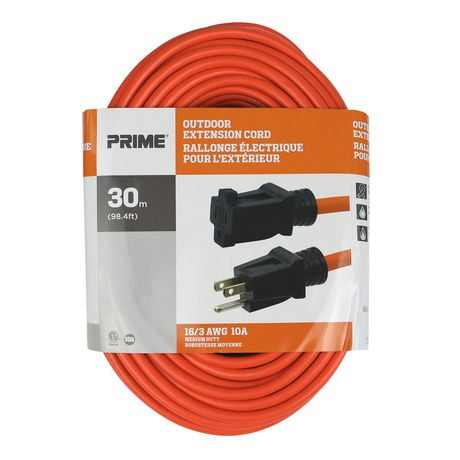 Prime Wire & Cable 30m (98.4ft) Outdoor Extension Cord, 30m (98.4ft) 16/3 Ext. Cord