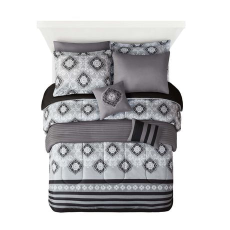 Chelsea Square 8 piece Grey Complete Bedding Sets.