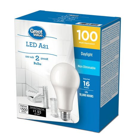 Great Value 100W A21 Daylight LED Bulbs 2-pack