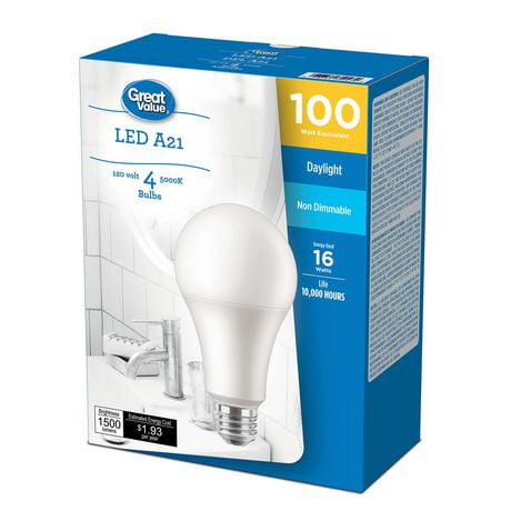 Great Value 100W A21 Daylight LED Bulbs 4-pack