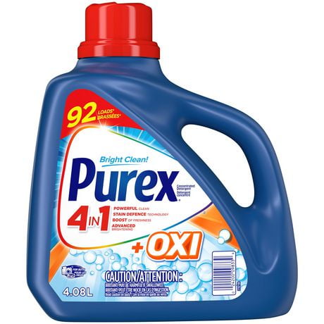 Purex 4 in 1 + Oxi Liquid Laundry Concentrated Detergent, 4.08L, 92 Loads