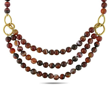 Tangelo Multi-Brown Agate Goldtone 3-Strand Beaded Necklace, 18"